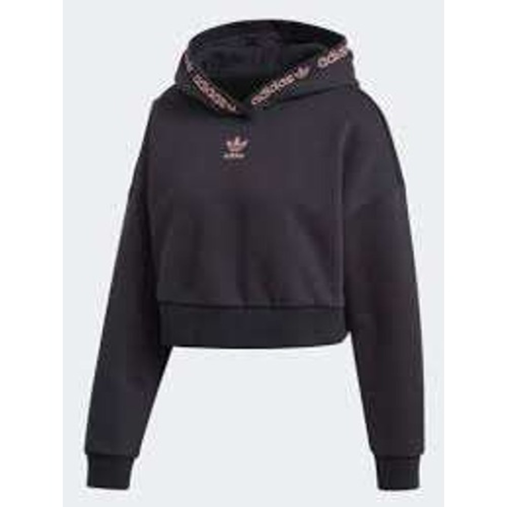Adidas Women‎ Hoodie Cropped Pullover Black Rose Gold Logo Size Medium Logo Tape